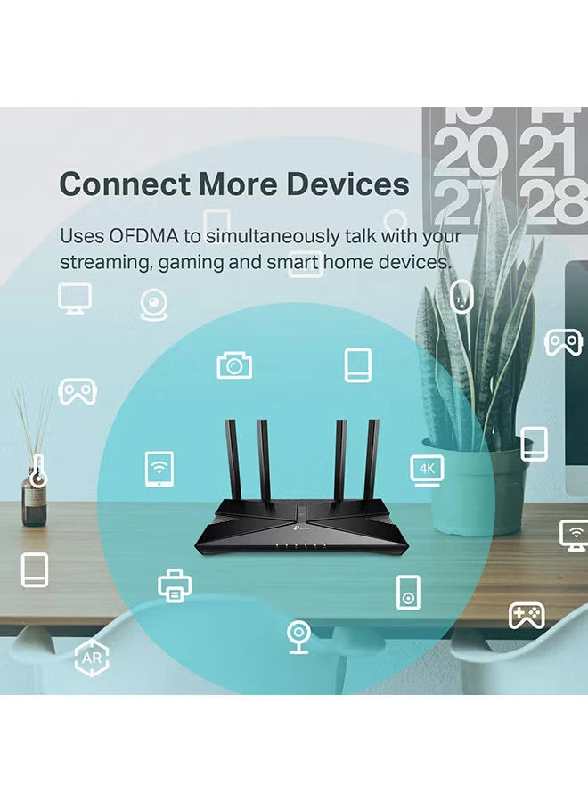 TP-LINK WiFi 6 AX1500 Smart Router, Wi-Fi 6 (802.11ax), Up to 1500 Mb/s WiFi Speed, Dual-Band 2.4 & 5GHz, 4x Fixed High-Performance Antennas, 4x LAN Ports, Archer AX10 Black - Image 3