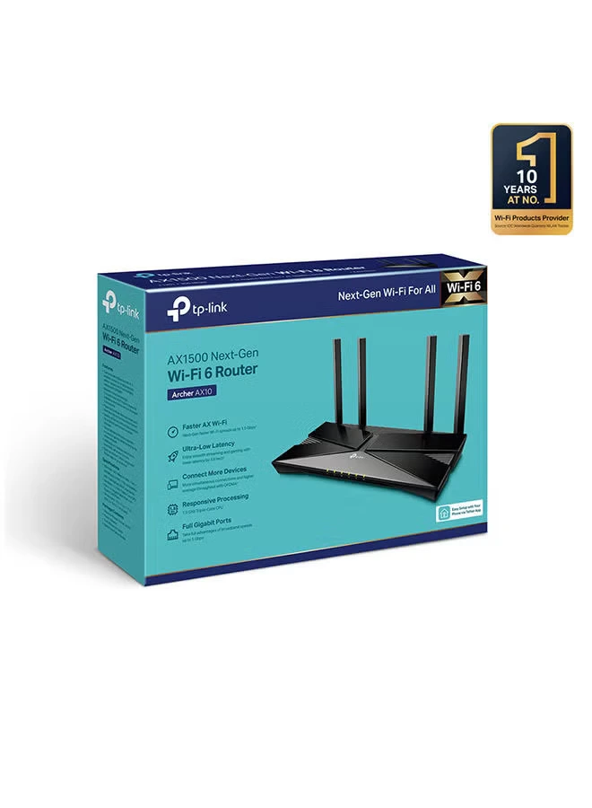 TP-LINK WiFi 6 AX1500 Smart Router, Wi-Fi 6 (802.11ax), Up to 1500 Mb/s WiFi Speed, Dual-Band 2.4 & 5GHz, 4x Fixed High-Performance Antennas, 4x LAN Ports, Archer AX10 Black - Image 2