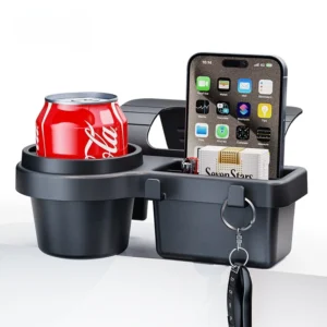 4-in-1 Multipurpose Car Window Mount Organizer Tray with Phone Stand, Cup Holder, Hooks & Storage Box