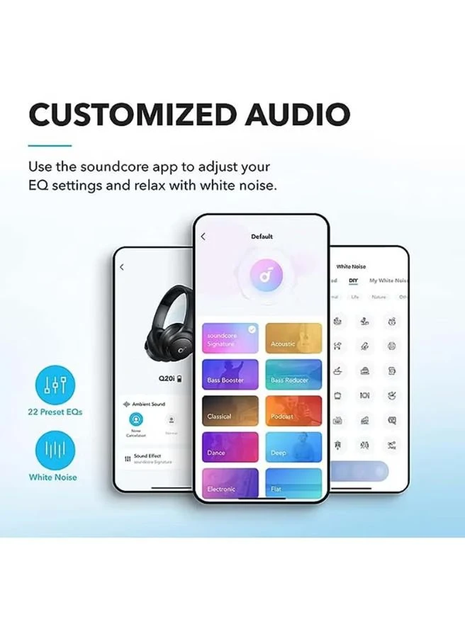 Anker Q20i Hybrid Active Noise Cancelling Headphones, Wireless Over-Ear Bluetooth, 40H Long ANC Playtime, Hi-Res Audio, Big Bass, Customize Via An App, Transparency Mode, Ideal For Travel Black - Image 4