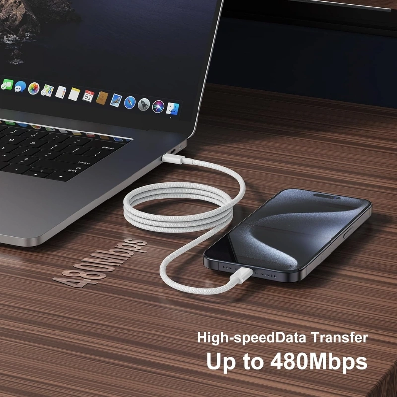 60W USB-C to USB-C Fast Charging Cable – 5A Nylon Braided Type-C Cable with Nickel-Plated Connectors, High-Speed Data Transfer for iPhone 15/16, iPad, Android & USB-C Devices - Image 3