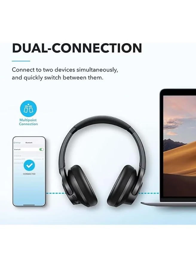 Anker Q20i Hybrid Active Noise Cancelling Headphones, Wireless Over-Ear Bluetooth, 40H Long ANC Playtime, Hi-Res Audio, Big Bass, Customize Via An App, Transparency Mode, Ideal For Travel Black - Image 7