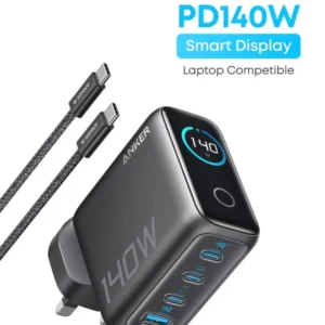 Anker 140W USB C Charger, Laptop Charger, 4-Port Multi-Device Fast Charging, Advanced GaN Power Adapter, Intuitive Touch Controls, Compatible with MacBook, iPhone 17 Series, Samsung, Pixel, and More