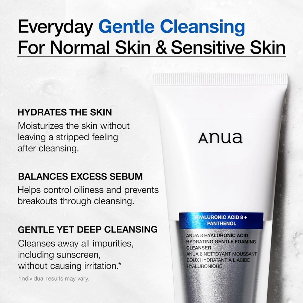 ANUA Hydrating Gentle Foaming Cleanser 150ml – Korean Face Wash with Hyaluronic Acid, Panthenol & Zinc | Deep Cleanser for Dry, Sensitive Skin - Image 2