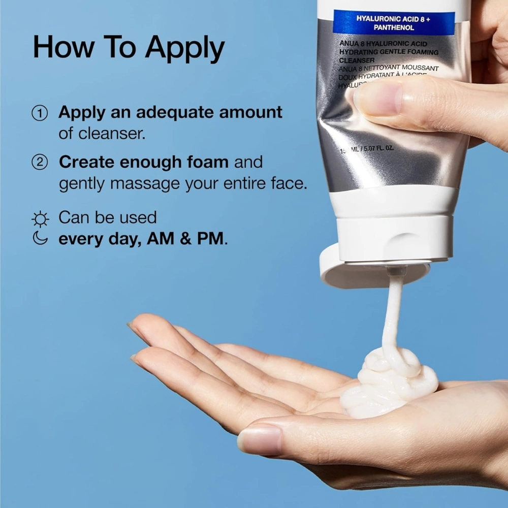 ANUA Hydrating Gentle Foaming Cleanser 150ml – Korean Face Wash with Hyaluronic Acid, Panthenol & Zinc | Deep Cleanser for Dry, Sensitive Skin - Image 6