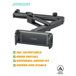 Joyroom JR-ZS433 Car Headrest Phone & Tablet Holder (2025 Upgrade) – 360° Adjustable, Dual-Axis Lock, Foldable, Universal Fit – Black