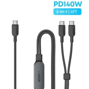 Anker 2-in-1 USB-C to USB-C Cable 1.2M Black – 140W PD Fast Charging Cable for iPhone 17/16, Samsung Galaxy S26/S25/S24, MacBook, iPad, Lenovo, HP, Huawei & Xiaomi
