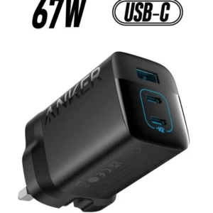 Anker 3-Port Wall Charger 67W – GaN Fast Charger with Dual USB-C & USB-A, Compact Multi-Device Fast Charging Adapter for MacBook, iPhone, Samsung & More