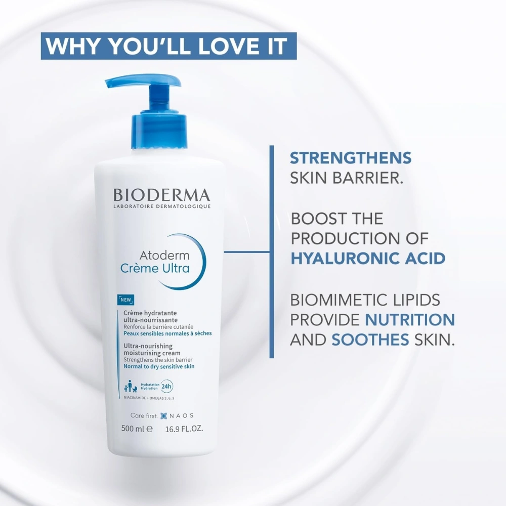 Bioderma Atoderm Cream Ultra – Intense Moisturizing & Nourishing Face and Body Cream for Dry to Sensitive Skin, Non-Comedogenic, Fast-Absorbing, Fragrance-Free Hydrating Lotion, 500ml - Image 2