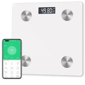 OMAKSS Digital Weight Scale,Bluetooth Body Fat Scale,LED Display and Step-On,Body Composition Monitor Health Analyzer,26x260x2cm,White