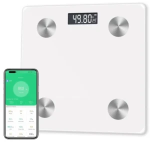 OMAKSS Digital Weight Scale,Bluetooth Body Fat Scale,LED Display and Step-On,Body Composition Monitor Health Analyzer,26x260x2cm,White
