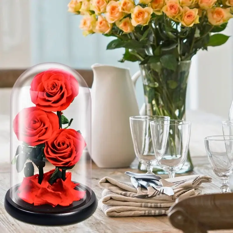 Preserved Flower in Glass Dome – Red Medium Rose, Forever Enchanted Handmade Gift for Mom, Wife, Girlfriend, Mother’s Day, Valentine’s Day, Birthday & Anniversary - Image 3
