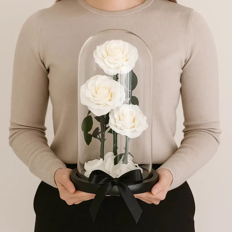 Forever Rose in Glass Dome (White, Large Size) – Preserved White Roses 3 Dome Decoration, Eternal Rose Gift for Wedding Anniversary, Valentine’s Day, Mother’s Day, Birthday, Romantic Home Décor & Luxury Floral Keepsake - Image 4