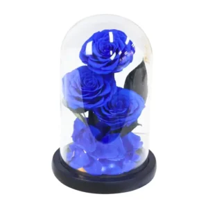 Blue Roses in Glass Dome – Medium Size, 3 Eternal Roses, Perfect Birthday & Mother’s Day Gift, Forever Rose for Women, Romantic Home Décor