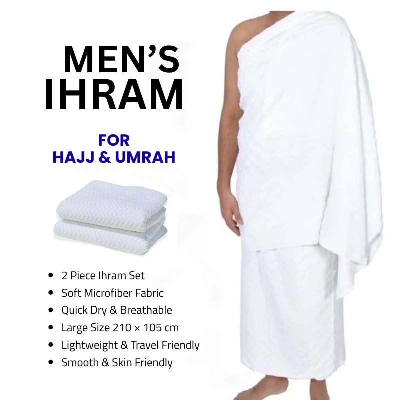 Men’s Ihram Towel Set for Hajj & Umrah – 2 Piece Soft Microfiber 1000g Lightweight White Ehram - Image 2