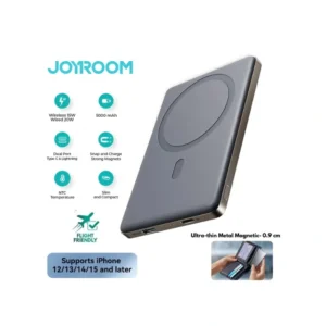 Joyroom JR-PBM08 Natural Titanium Ultra-Slim Magnetic Power Bank 5000mAh – 0.9cm Thin, 20W PD Fast Charging + 15W Wireless, MagSafe Snap-On, Type-C & Lightning Input, Smart Safety Chip