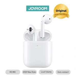 Joyroom JR-T03S (2024) TWS Semi In-Ear Earbuds – Low Latency, ENC Noise Reduction, 13mm Hi-Fi Bass, In-Ear Detection, Wireless + Wired Charging, Auto Pairing – White