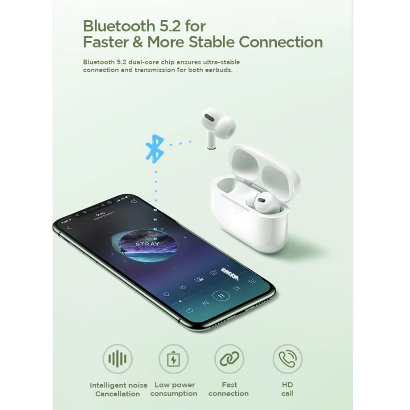 Joyroom JR-T03S Pro Bluetooth 5.2 TWS Earbuds – In-Ear, ENC Noise Reduction, 35-Hour Playtime, Wireless + Wired Charging, Touch Control, Replacement Eartips & Protective Case – White (Standard Version) - Image 5