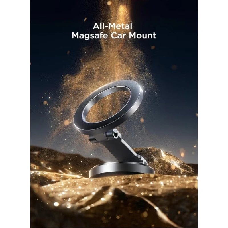 Joyroom JR-ZS403 MagSafe Car Mount – All-Metal Foldable Magnetic Phone Holder, 360° Rotation, N52 Strong Magnets, Dashboard Mount for iPhone 15/14/13 Series, Compact & Heat-Resistant – Dark Grey - Image 4