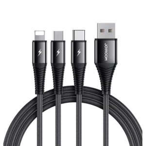 Joyroom S-1230G4 3-in-1 Fast Charging Braided Cable (1.2m) – Lightning, Type-C & Micro USB – 2.4A – Black