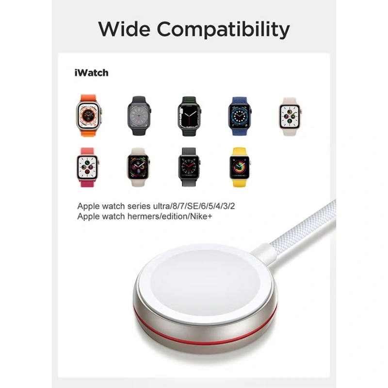 Joyroom S-IW011 Magnetic Apple Watch Charger – 3.5W Fast Wireless Charging, 1.2m USB-C Cable, 3200GS Strong Magnet, Smart Chip Safety, Aluminum Alloy Build – Compatible with All Apple Watch Series – White - Image 4