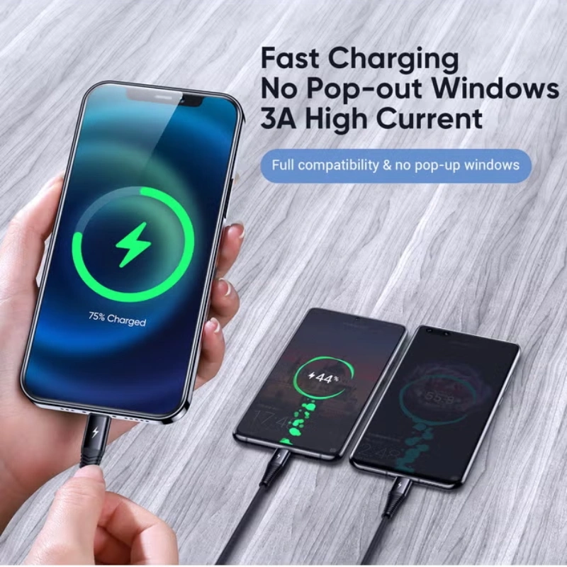 Joyroom S1230G4 3-in-1 Fast Charging Braided USB Cable – Lightning, Type-C & Micro USB, 2.4A High-Speed Charging, Durable Nylon, Anti-Tangle, 15000+ Bend Lifespan – Green - Image 3