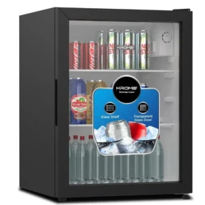 Krome Beverage Cooler, 90 L, Compact Design, Free Standing, Single Door, 2 Glass Shelves, Adjustable Feet, Mechanical Temperature Control, Environment-Friendly R600a, Black
