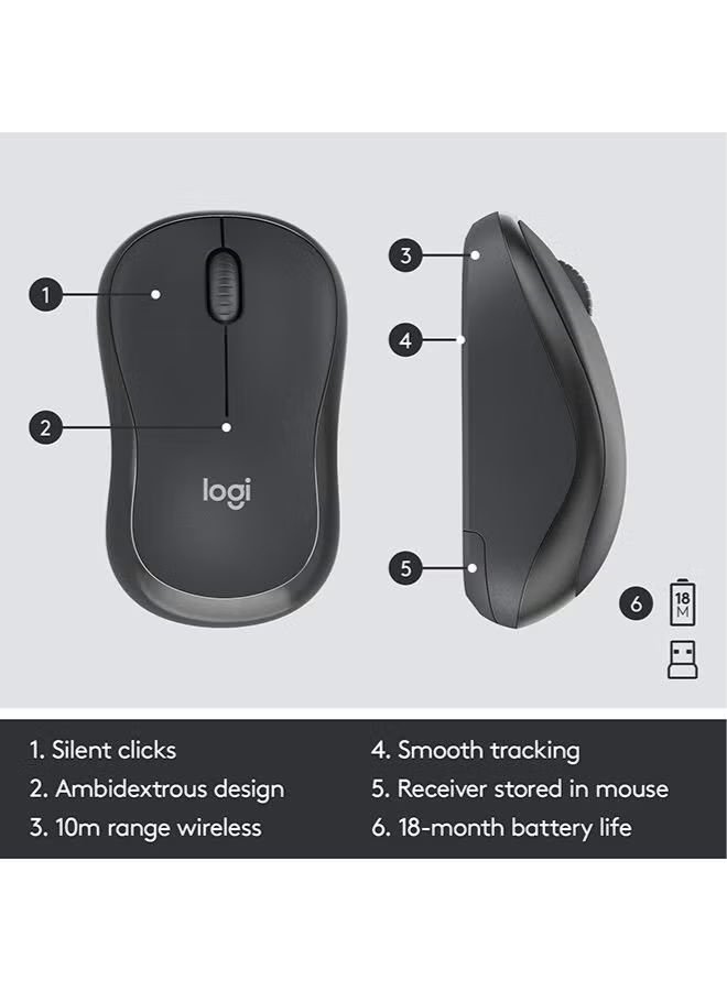 Logitech MK295 Silent Wireless Keyboard and Mouse Combo Black – 2.4GHz Wireless, Silent Touch Technology, Nano USB Receiver, 10m Range, English Arabic Layout - Image 4
