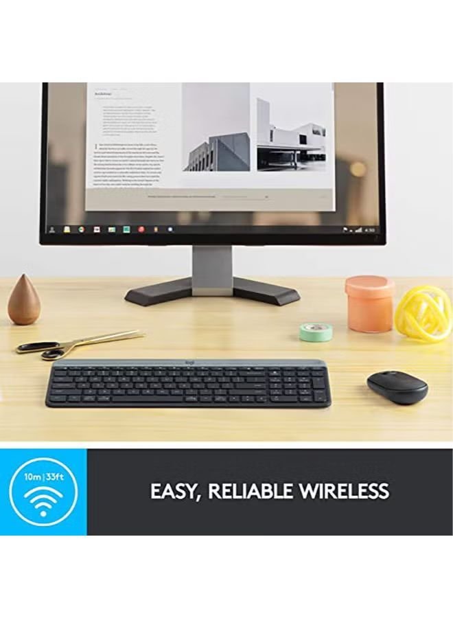 Logitech MK470 Slim Wireless Keyboard and Mouse Combo – Ultra-Thin Low Profile, Whisper-Quiet Typing, 2.4GHz USB Receiver, Long Battery Life, Optical Mouse, US English Layout – Black/Grey - Image 2