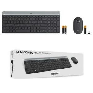 Logitech MK470 Slim Wireless Keyboard and Mouse Combo – Ultra-Thin Low Profile, Whisper-Quiet Typing, 2.4GHz USB Receiver, Long Battery Life, Optical Mouse, US English Layout – Black/Grey