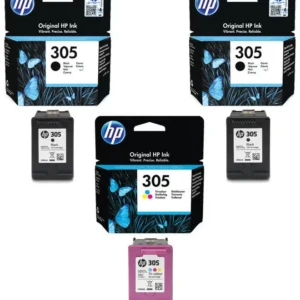 HP Pack of 3 (2-Piece 305 Black and 1-Piece 305 Tri-Colour) Original Ink Cartridge for Printer Multicolour