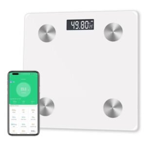 Ommaks Bluetooth Body Fat Smart Scale White – Digital Weight Scale with Body Composition Monitor, LED Display, Health Analyzer & iOS/Android App Support