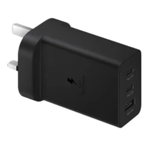 Samsung 65W PD Power Adapter Trio EP-T6530 Black – 2 USB-C & 1 USB-A Fast Charger, UK Plug, 65W Super Fast Charging Wall Adapter