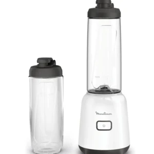 Moulinex Mix & Move Mini Blender 300W, Compact Personal Smoothie Maker with 2 To-Go Bottles, Easy-Clean Removable Blades, Single-Button Control – LM15F127