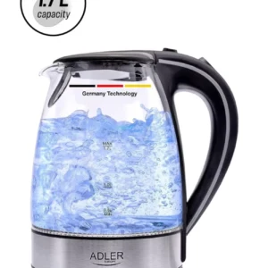 Adler Glass Electric Kettle 1.7L, 2200W | BPA-Free, Blue LED Light, Nano Technology Filter, Auto Shut-Off & Boil Dry Safety – Fast Boil Tea & Coffee Kettle UAE