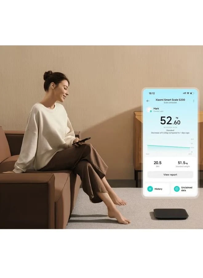 Xiaomi Smart Scale S200, Digital Bathroom Scale with Bluetooth, 150kg Capacity, Dark Grey MJTZC02YM Dark Grey - Image 2