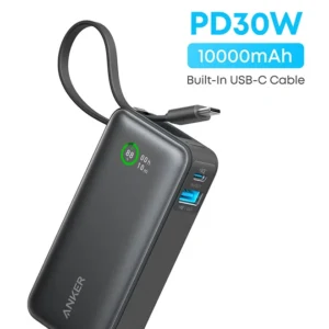 Anker Nano Power Bank, 10,000mAh Portable Charger with Built-In USB-C Cable, 30W Max Output, for iPhone 17/16 Series, MacBook, AirPods, and More